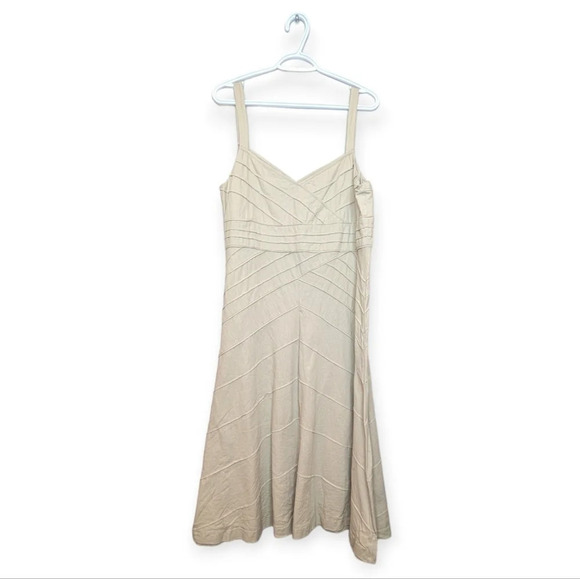 Y2K Addition Elle Khaki Tan Linen Cotton Blend Midi Short Sleeve Dress Women 14 - Picture 1 of 8